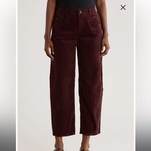 Democracy Burgundy Corduroy Barrel Leg Pants